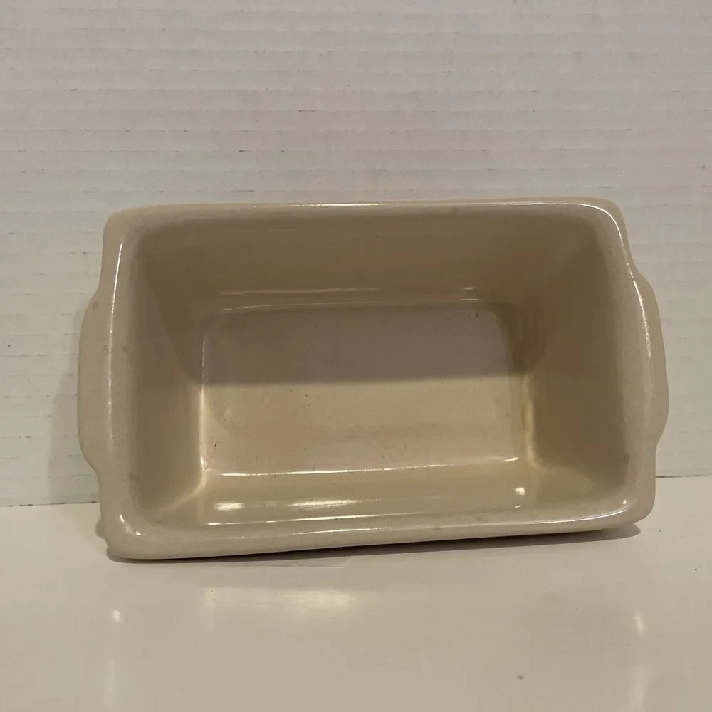 NANTUCKET Stoneware Ceramic LOAF PAN Bread Baking Mini Beige+ Tulips 🌷🌷🌷6x4